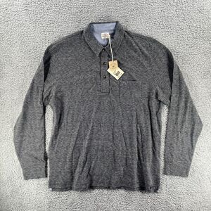 Faherty Men's LS Luxe Striped Heather Polo - Charcoal Stripe Size XL